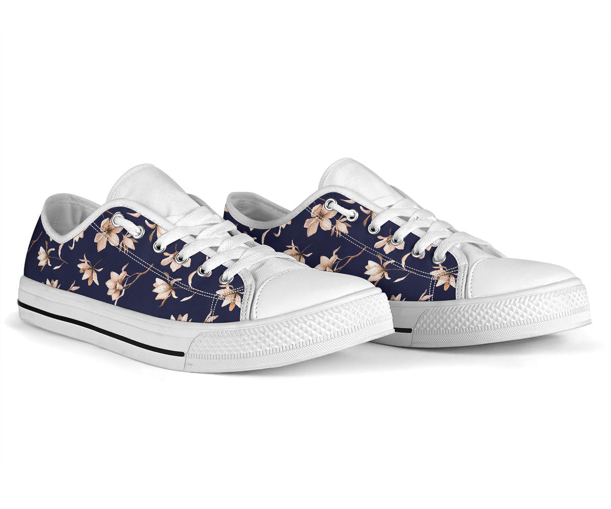 Beautiful Floral Pattern White Bottom Low Top Shoes