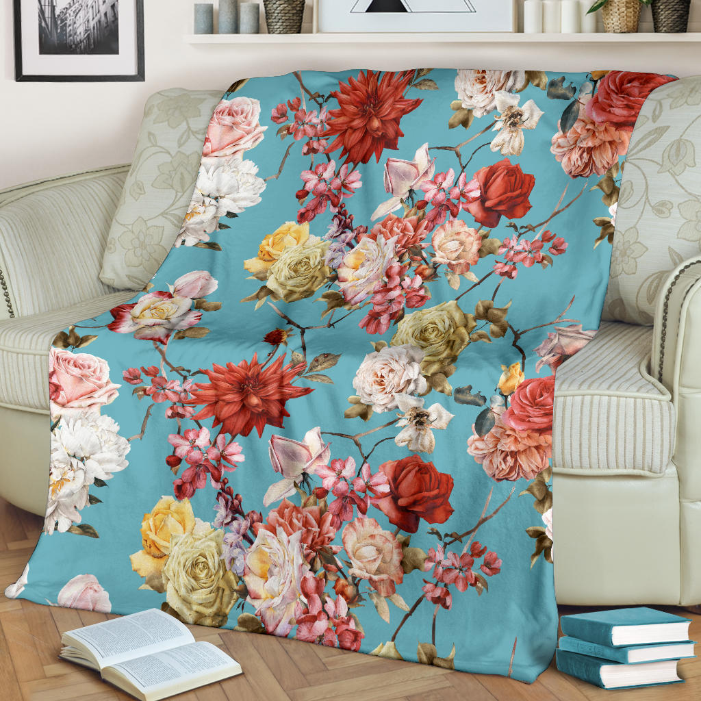 Summer Floral Pattern Print Design SF05 Fleece Blanket