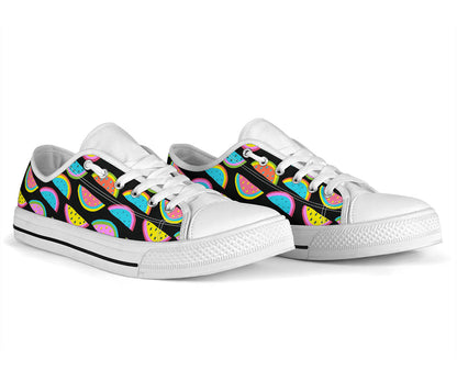 Watermelon Pattern Print Design WM08 White Bottom Low Top Shoes
