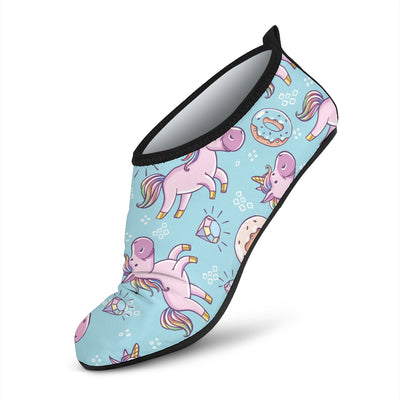 Donut Unicorn Pattern Print Design DN016 Aqua Water Shoes