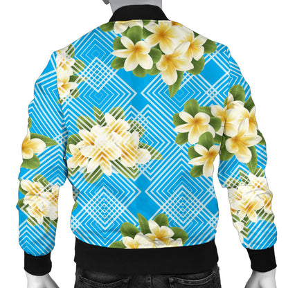Yellow Plumeria Design Print Pattern Men Bomber Jacket