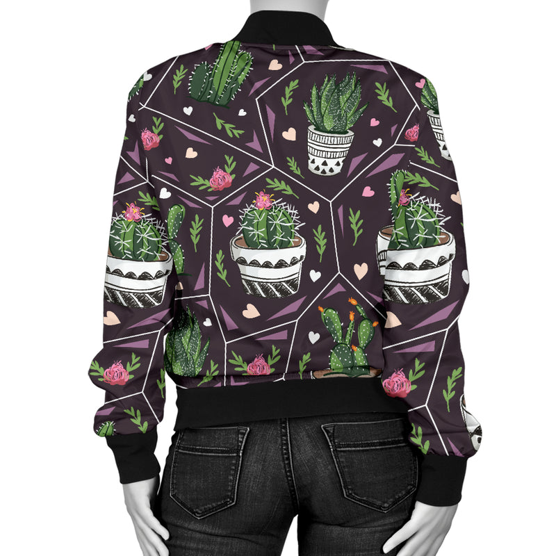 Cactus Pattern Print Design 03 Women's Bomber Jacket