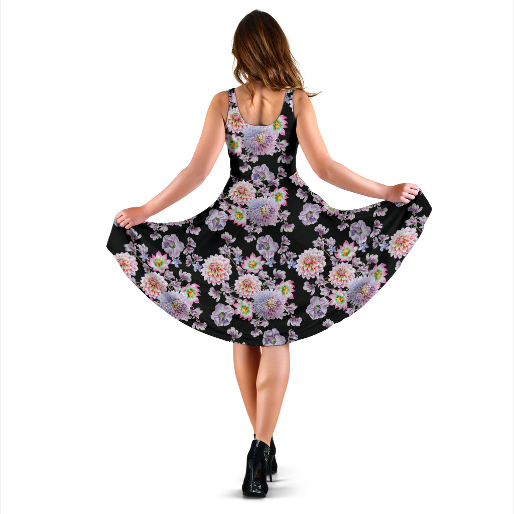 Dahlia Pattern Print Design DH012 Midi Dress
