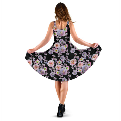 Dahlia Pattern Print Design DH012 Midi Dress