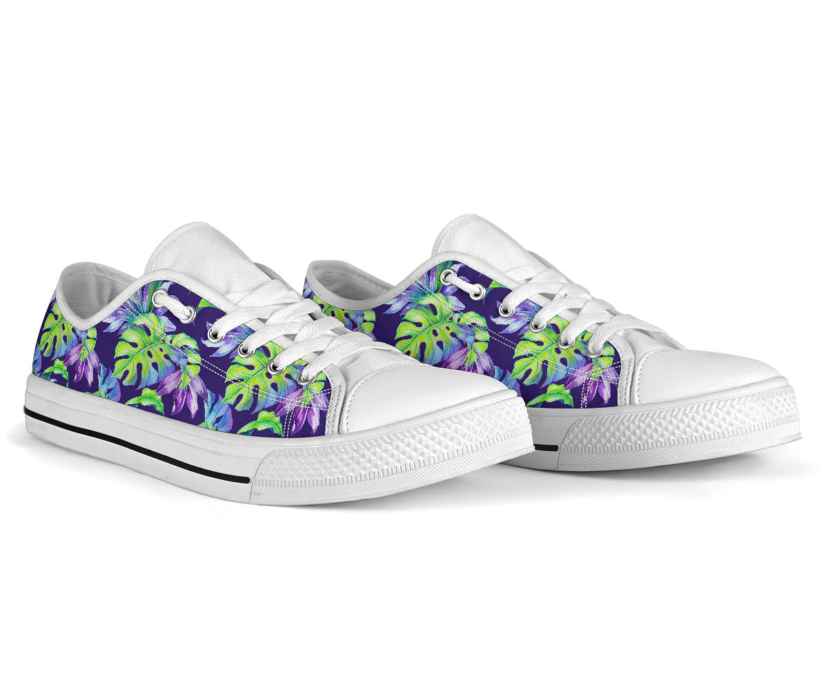 Tropical Flower Pattern Print Design TF019 White Bottom Low Top Shoes