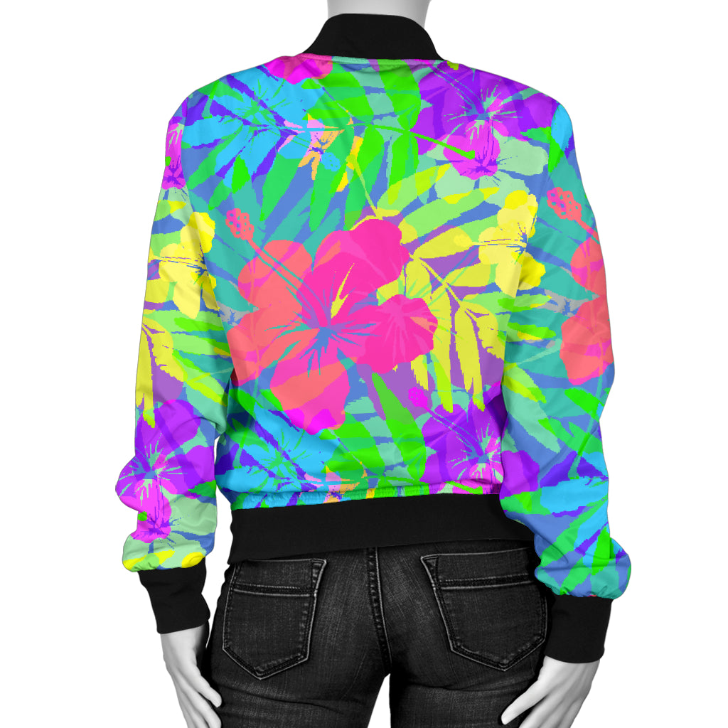Neon Tropical Pattern Print Design A03 Women's Bomber Jacket
