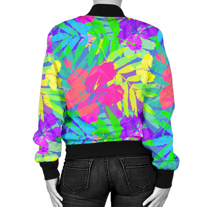 Neon Tropical Pattern Print Design A03 Women's Bomber Jacket