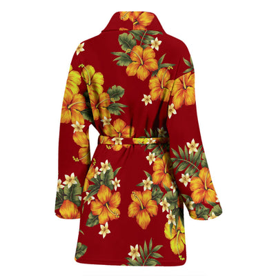 Orange Hibiscus Pattern Print Design HB026 Women Bathrobe