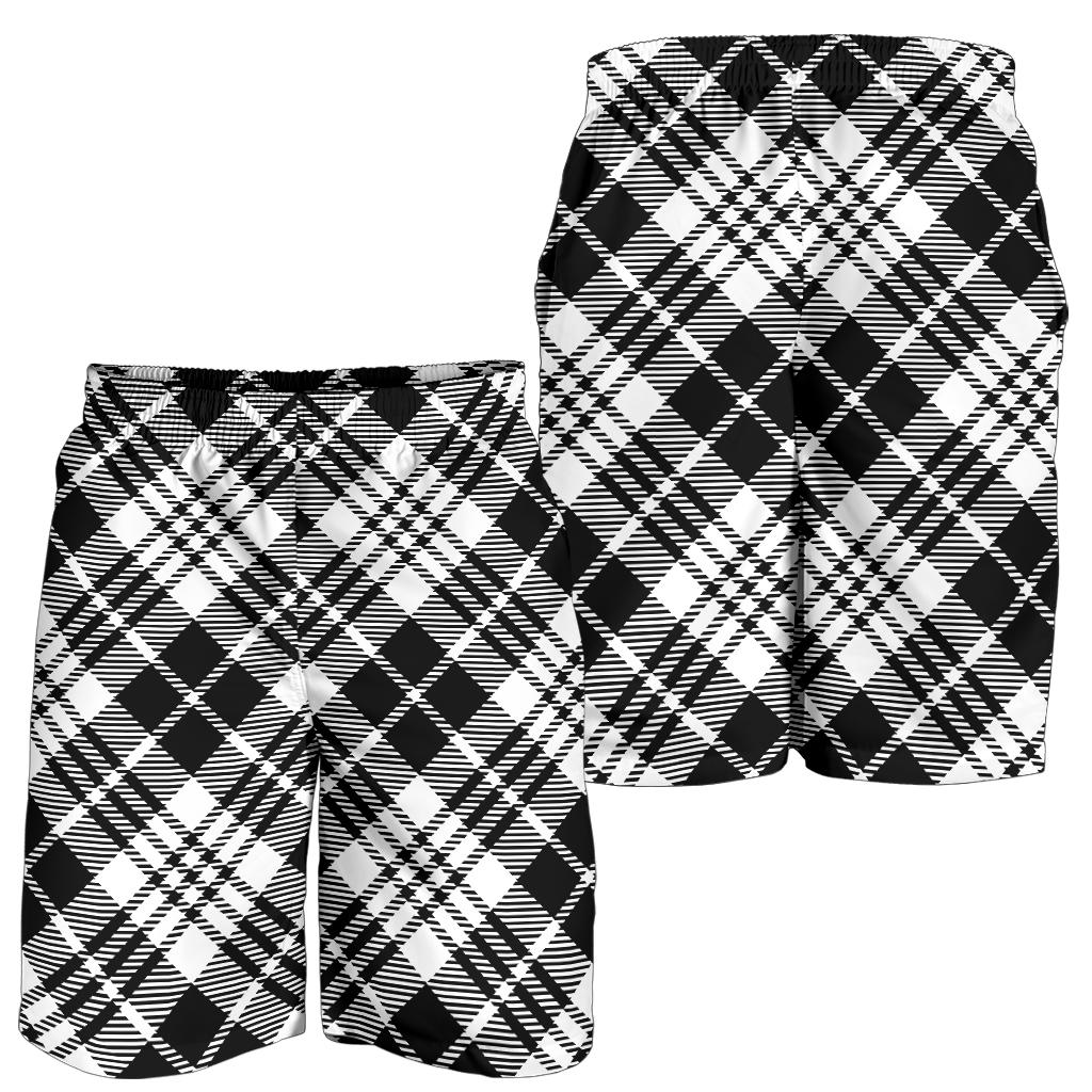 Plaid Black White Pattern Print Design A02 Mens Shorts