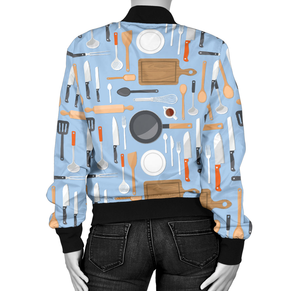 Cooking Kitchen Tools Pattern Print Design 02 Women's Bomber Jacket