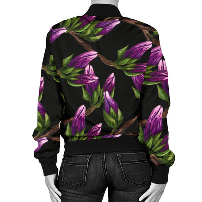 Magnolia Pattern Print Design MAG010 Women Bomber Jacket