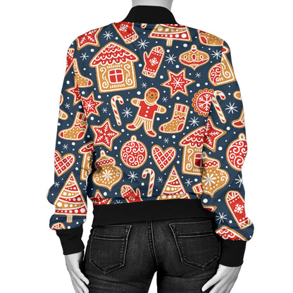 Gingerbread Pattern Print Design 03 Women's Bomber Jacket