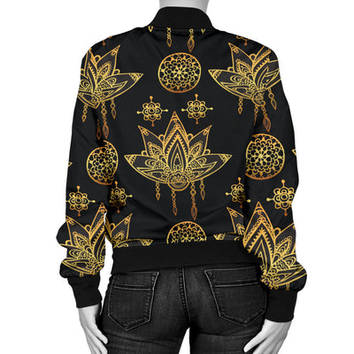 lotus Boho Pattern Print Design LO03 Women Bomber Jacket