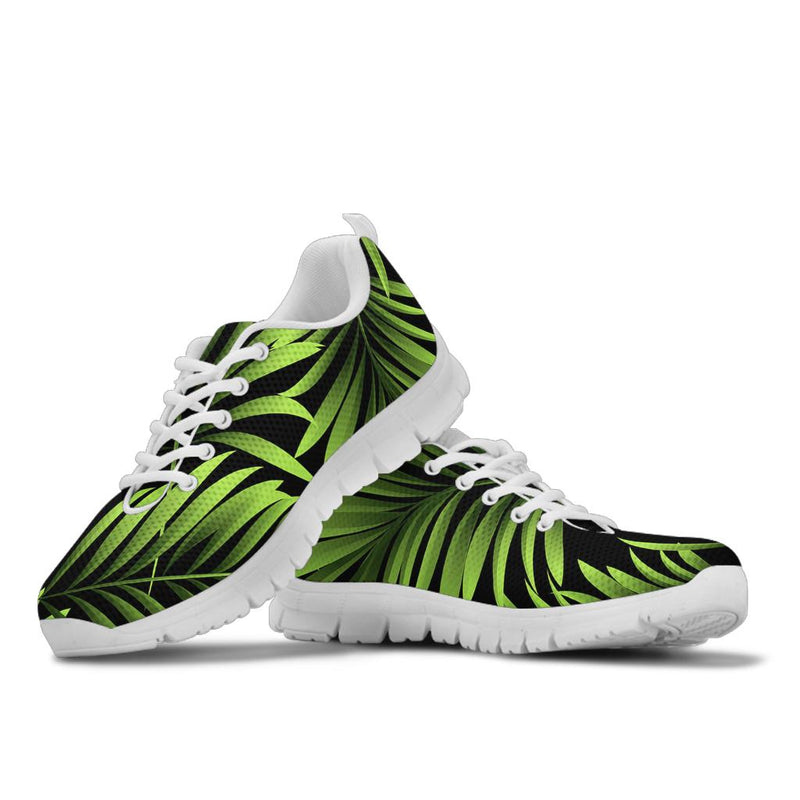 Green Neon Tropical Palm Leaves Sneakers White Bottom Shoes