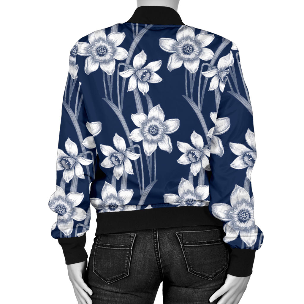 Daffodils Pattern Print Design DF09 Women Bomber Jacket