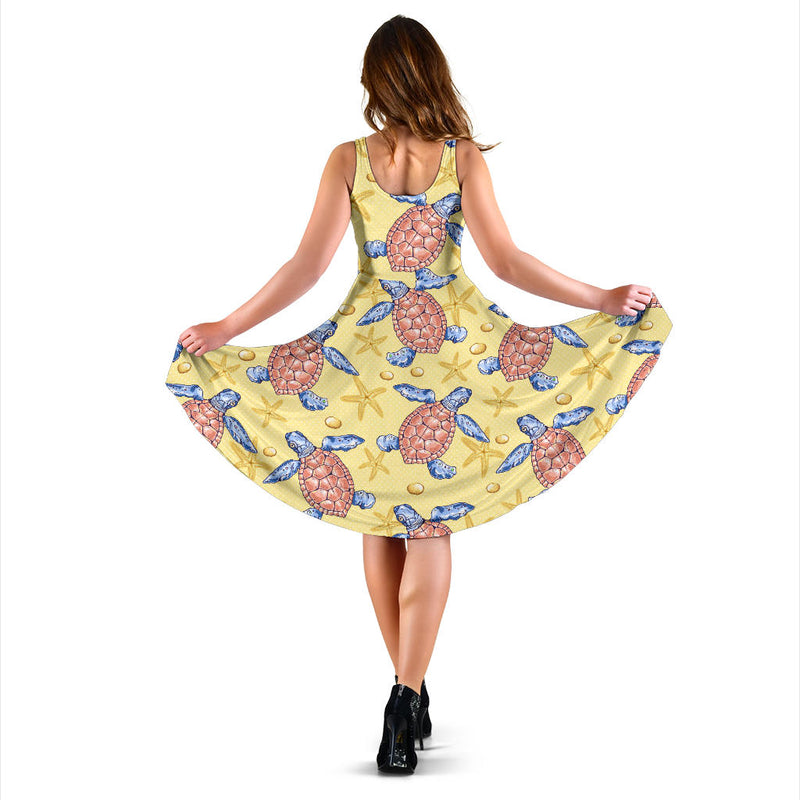 Sea Turtle Pattern Print Design T06 Midi Dress