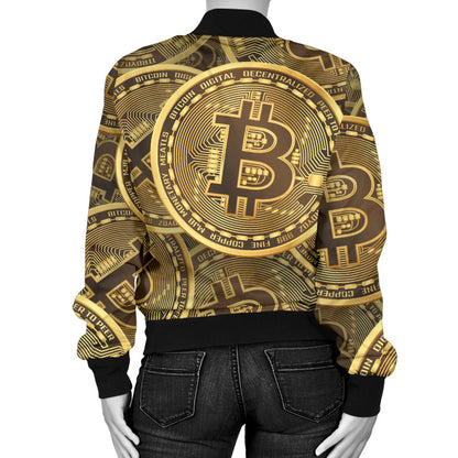 Bitcoin Pattern Print Design DO01 Women Bomber Jacket