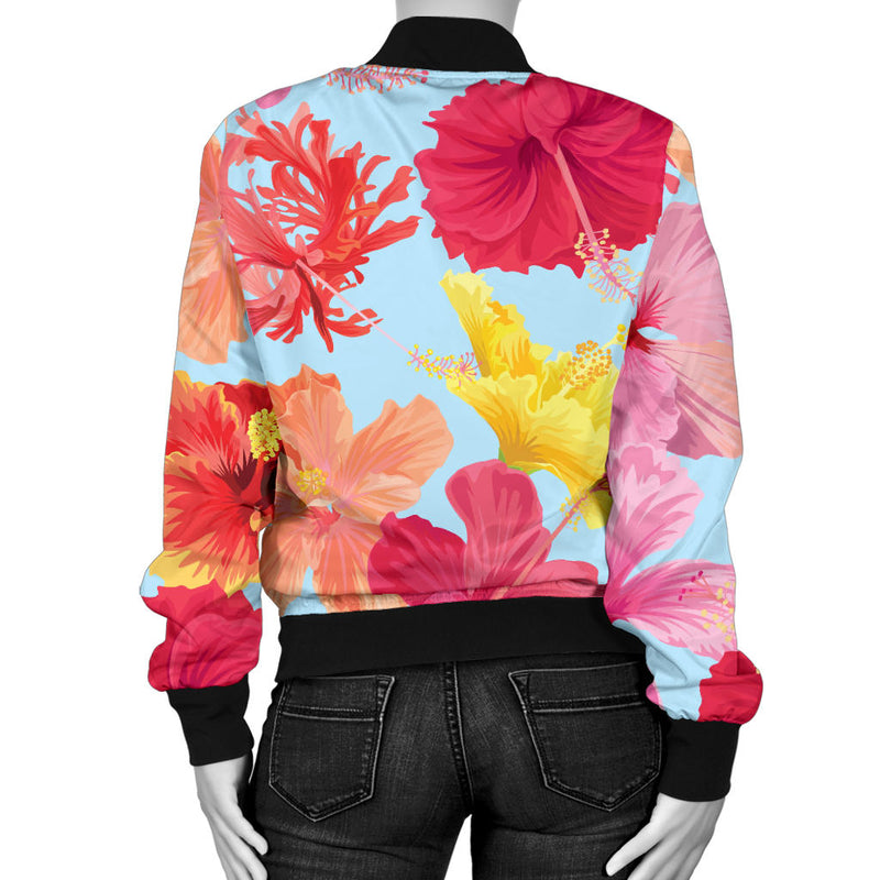 Hibiscus Pattern Print Design HB020 Women Bomber Jacket