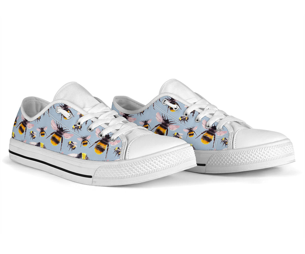 Bee Pattern Print Design BEE08 White Bottom Low Top Shoes