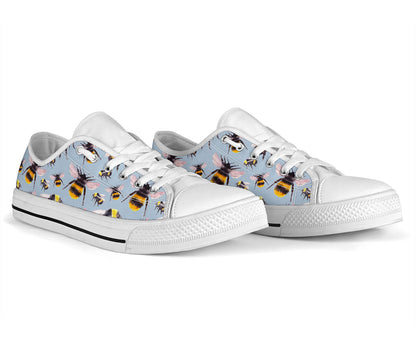 Bee Pattern Print Design BEE08 White Bottom Low Top Shoes