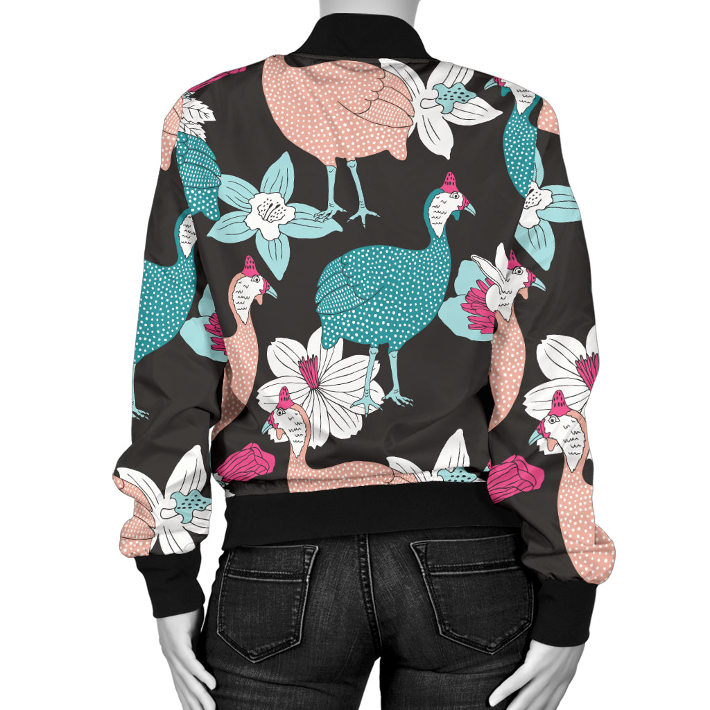 Guinea Fowl Pattern Print Design 03 Women's Bomber Jacket