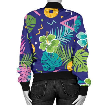 Hawaiian Themed Pattern Print Design H014 Women Bomber Jacket