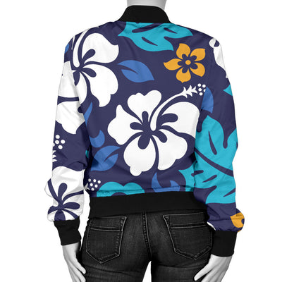 Hibiscus Pattern Print Design HB030 Women Bomber Jacket