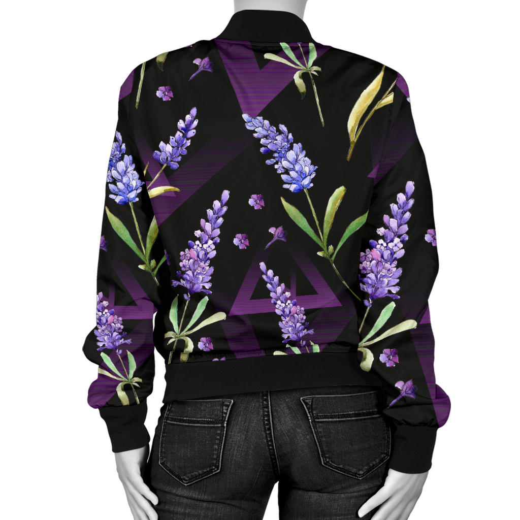 Lavender Pattern Print Design LV07 Women Bomber Jacket