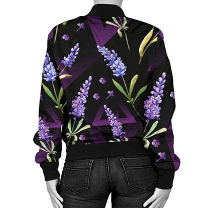 Lavender Pattern Print Design LV07 Women Bomber Jacket