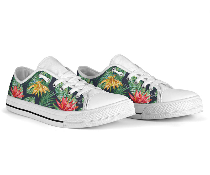 Bird Of Paradise Pattern Print Design BOP09 White Bottom Low Top Shoes