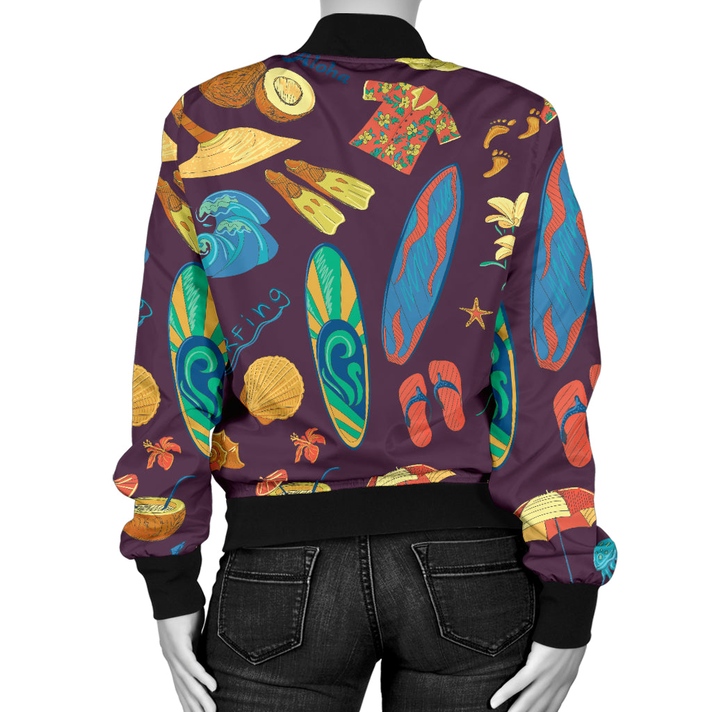Aloha Hawaii Pattern Print Design 01 Women's Bomber Jacket