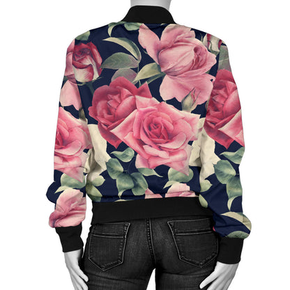 Rose Pattern Print Design RO05 Women Bomber Jacket