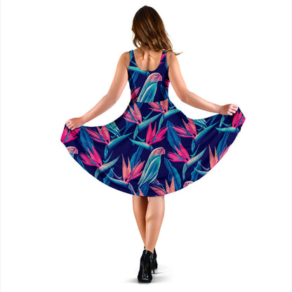 Tropical Flower Pattern Print Design TF024 Midi Dress