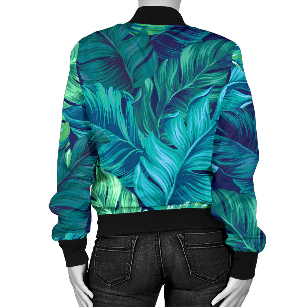 Banana Leaf Pattern Print Design BL05 Women Bomber Jacket