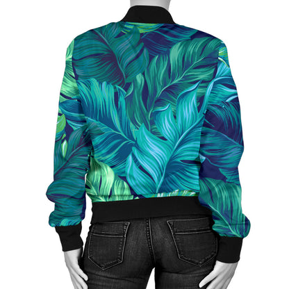 Banana Leaf Pattern Print Design BL05 Women Bomber Jacket
