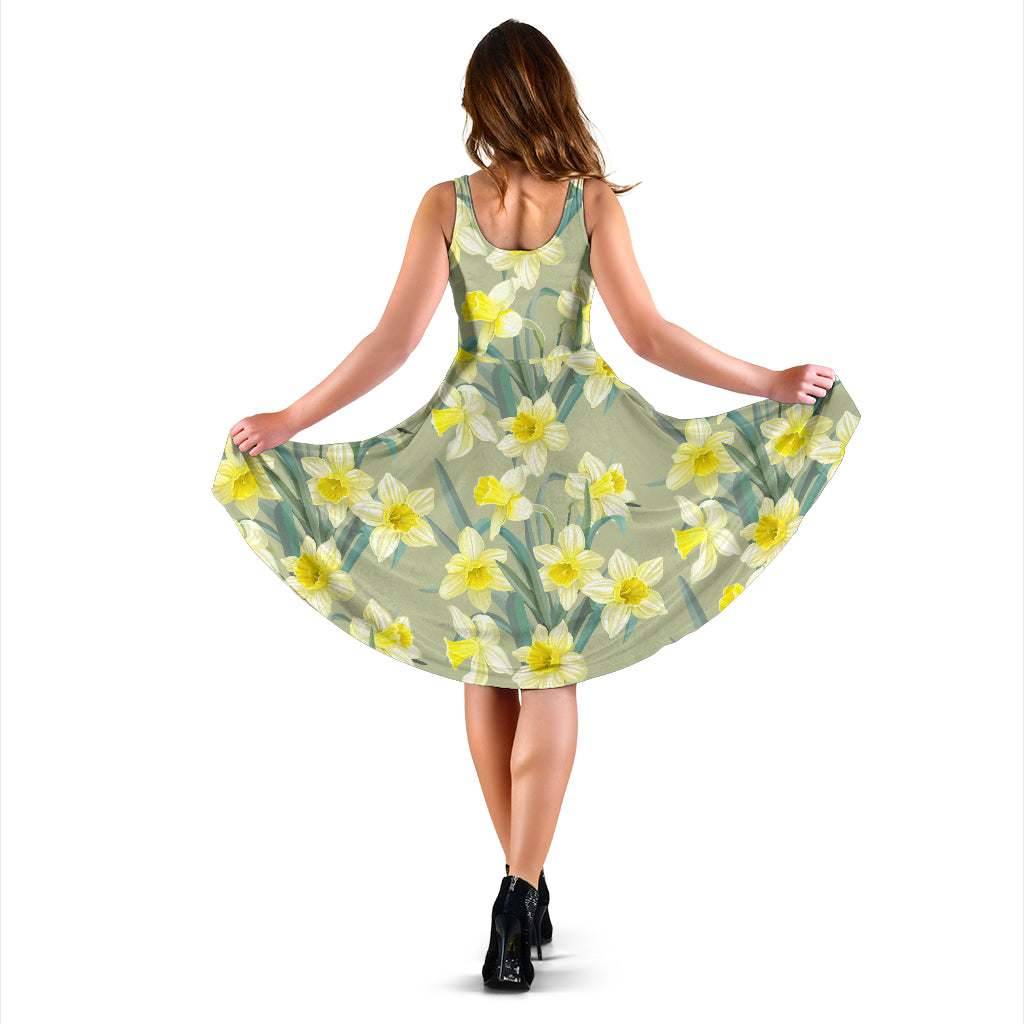 Daffodils Pattern Print Design DF01 Midi Dress