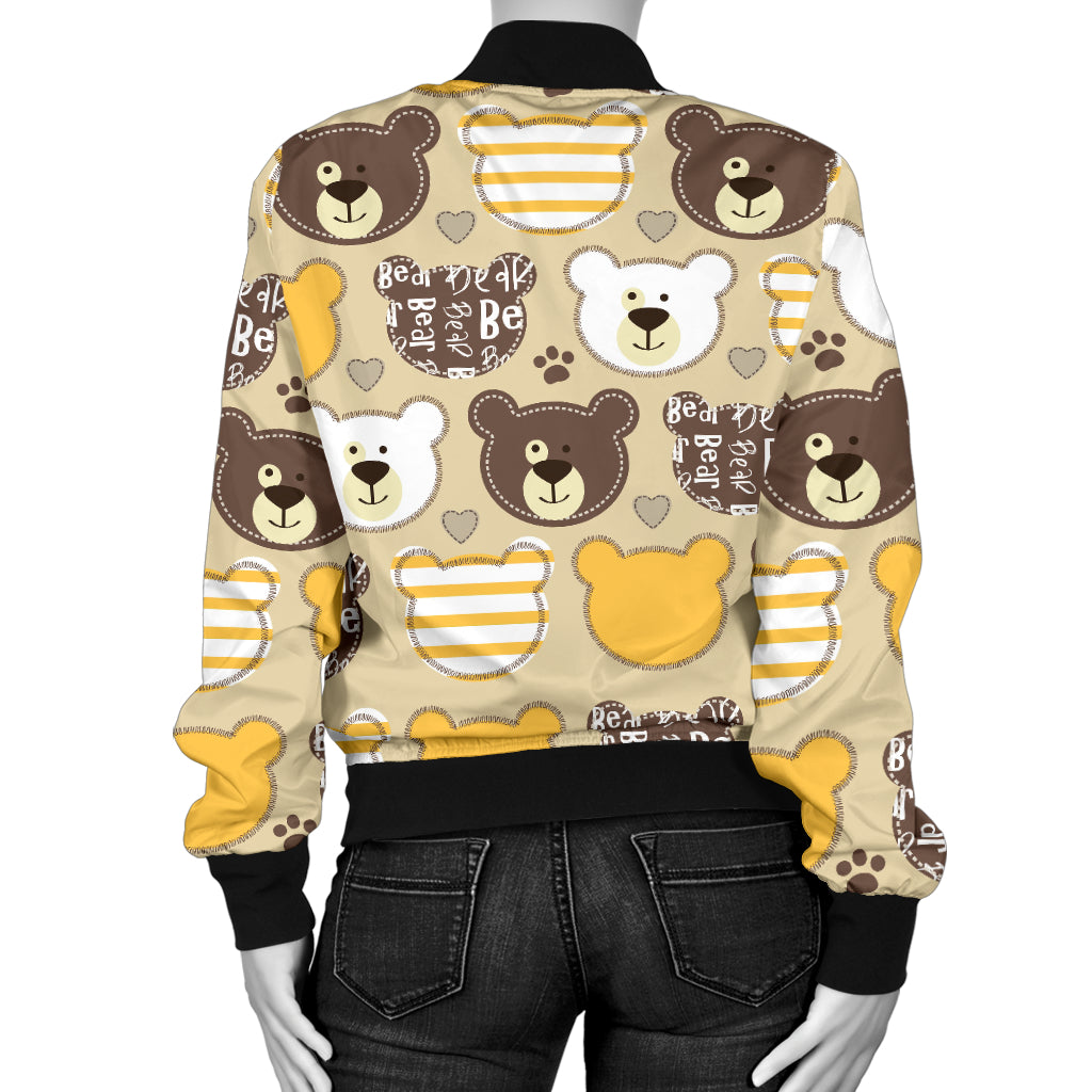 Bear PatchworkPattern Print Design 01 Women's Bomber Jacket