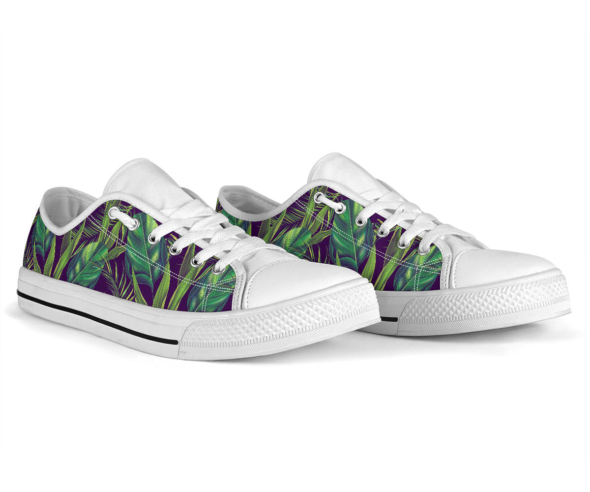 Palm Leaves Pattern Print Design PL03 White Bottom Low Top Shoes