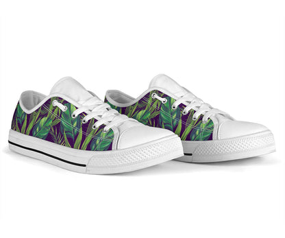 Palm Leaves Pattern Print Design PL03 White Bottom Low Top Shoes