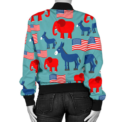 Donkey Red Elephant Pattern Print Design 03 Women's Bomber Jacket