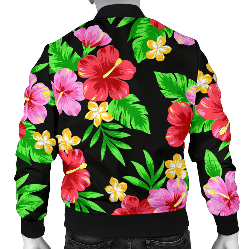 Pink Red Hibiscus Pattern Print Design HB023 Men Bomber Jacket