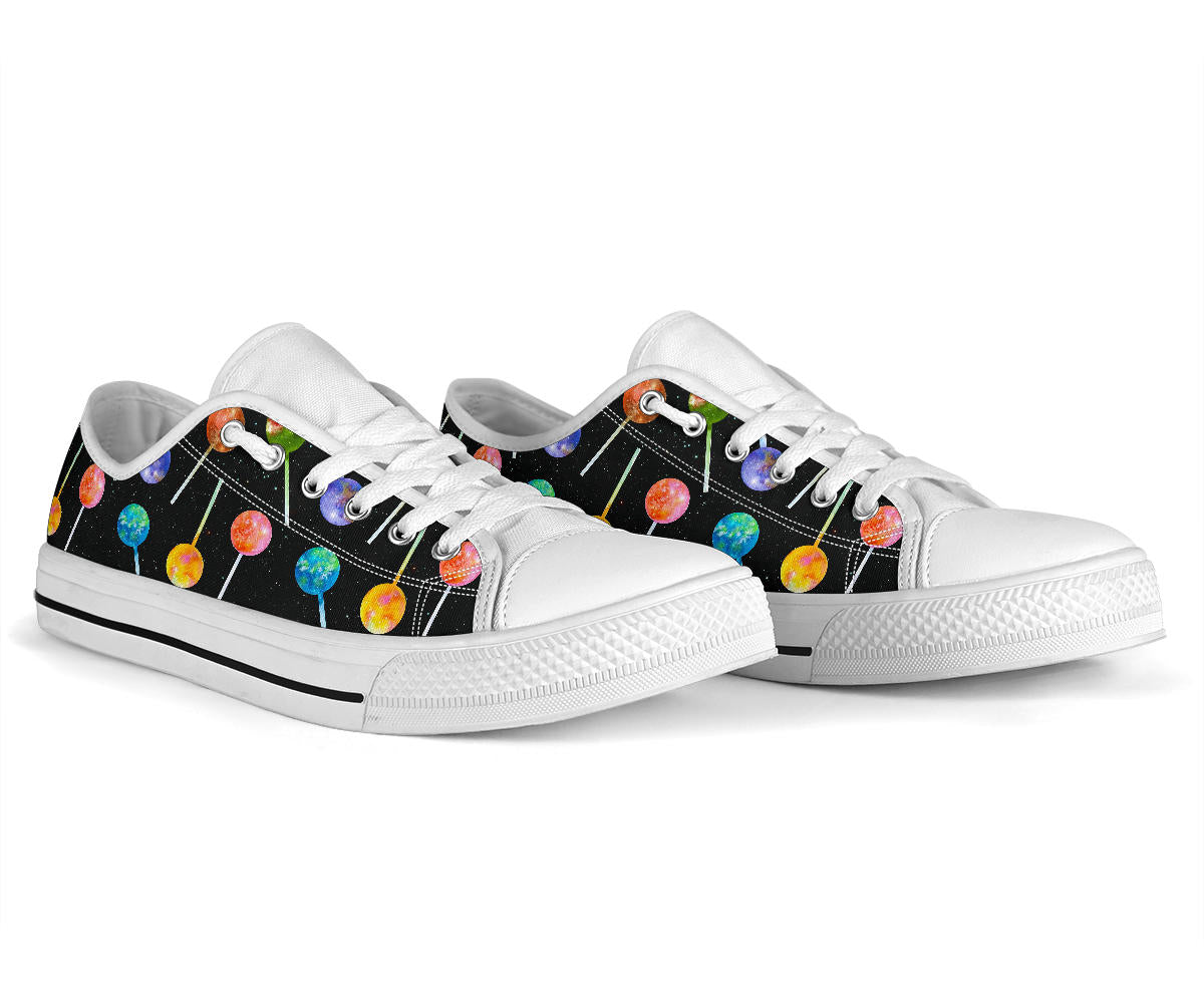 Lollipop Pattern Print Design LL04 White Bottom Low Top Shoes