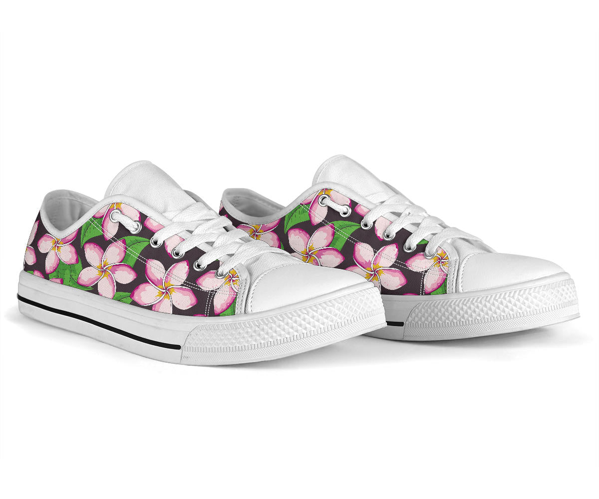 Pink Plumeria Pattern Print Design PM019 White Bottom Low Top Shoes