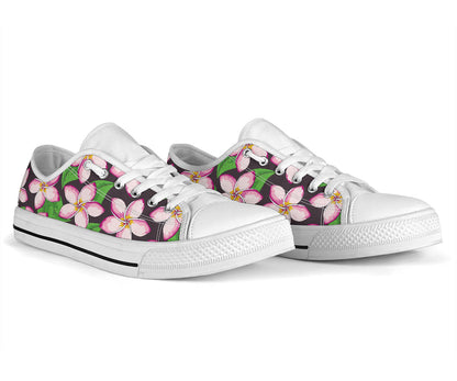 Pink Plumeria Pattern Print Design PM019 White Bottom Low Top Shoes