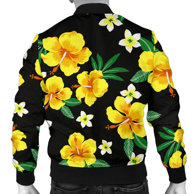 Yellow Hibiscus Pattern Print Design HB08 Men Bomber Jacket