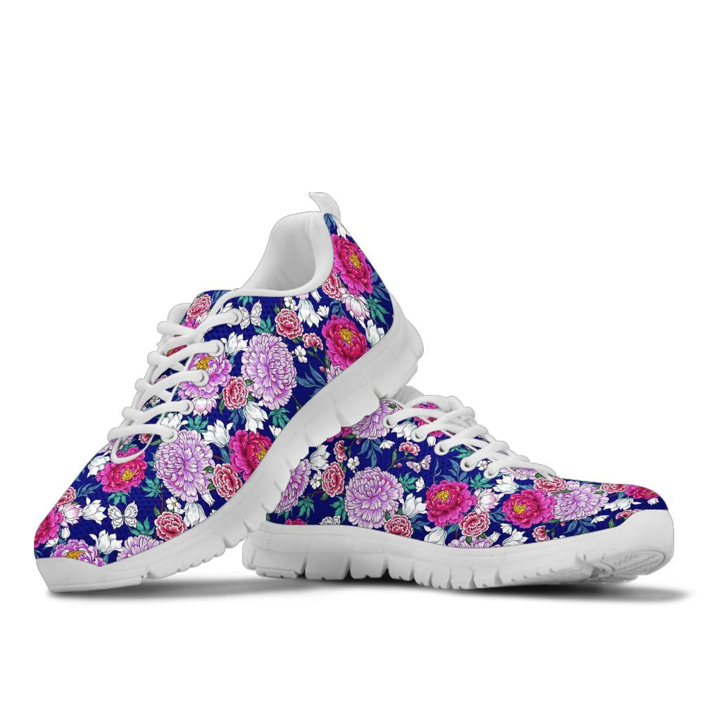 Dahlia Pattern Print Design DH013 Sneakers White Bottom Shoes
