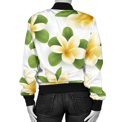 Yellow Plumeria Pattern Print Design PM012 Women Bomber Jacket