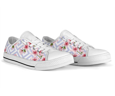 Cherry Blossom Pattern Print Design CB07 White Bottom Low Top Shoes