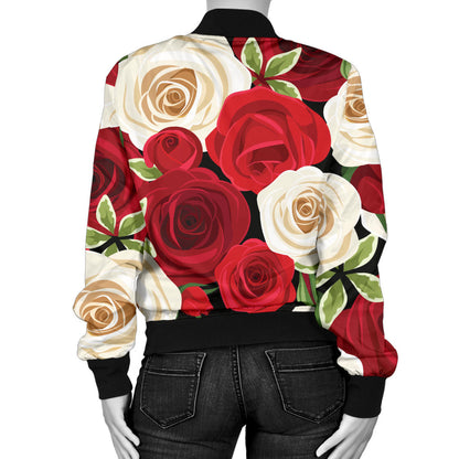 Rose Pattern Print Design RO06 Women Bomber Jacket