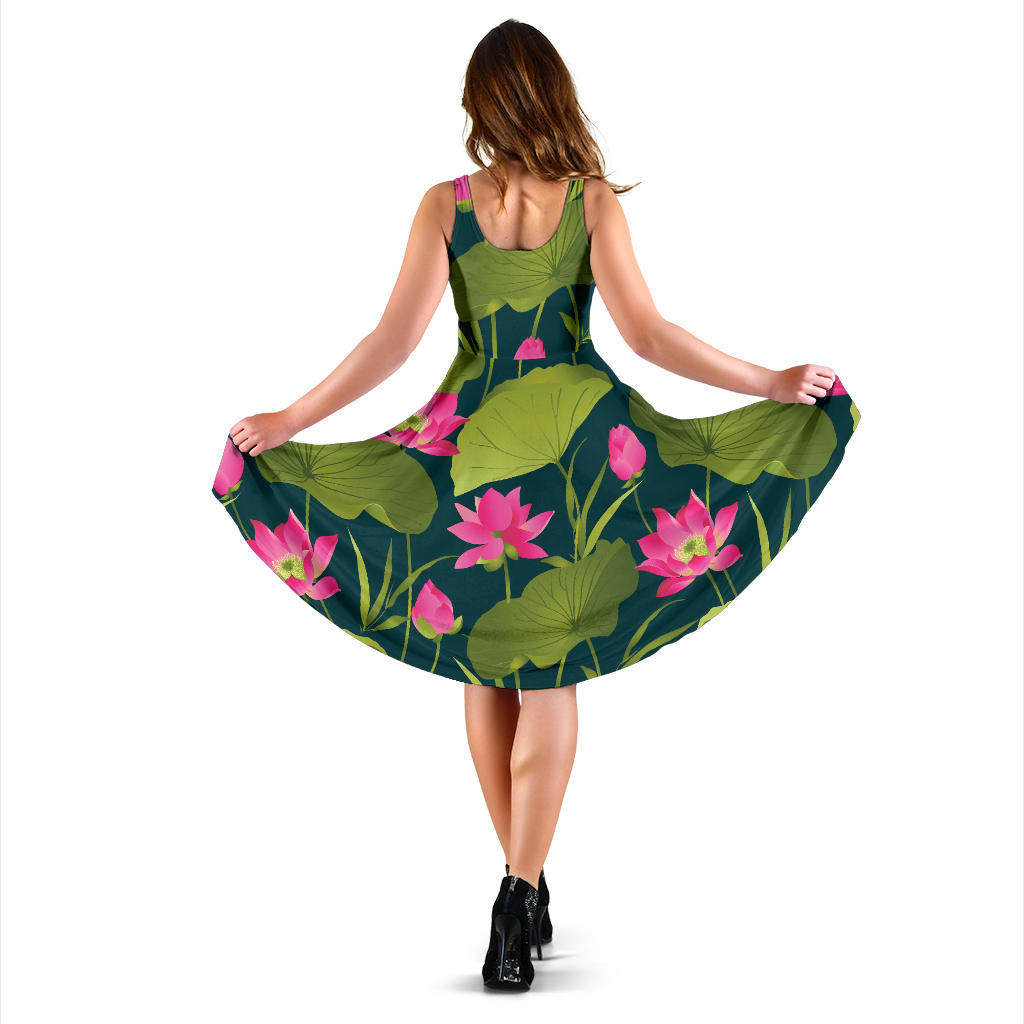 Water Lily Pattern Print Design WL09 Midi Dress